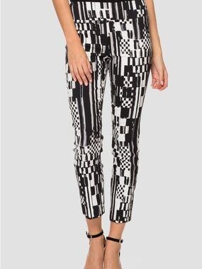 JOSEPH RIBKOFF Black White Geometric Print Crop Ankle Pants Size 8